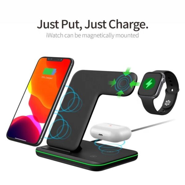 3 in 1 Wireless Charger Station for iPhone 13 12 11 Qi Wireless for Apple Watch 7/6/5/4 /3 /Airpods pro 15W Fast Charging Stand